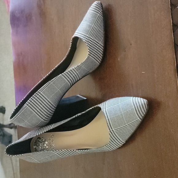 Vince Camuto Black and White Plaid Heels - Picture 1 of 5